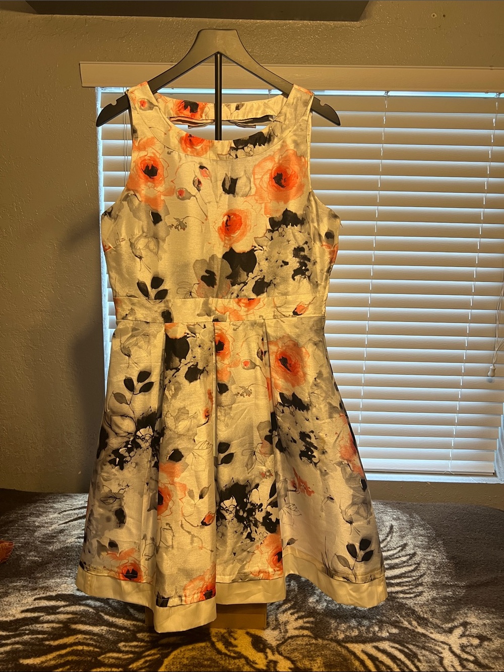 Floral High-Low Dress in Cream with Coral Accents